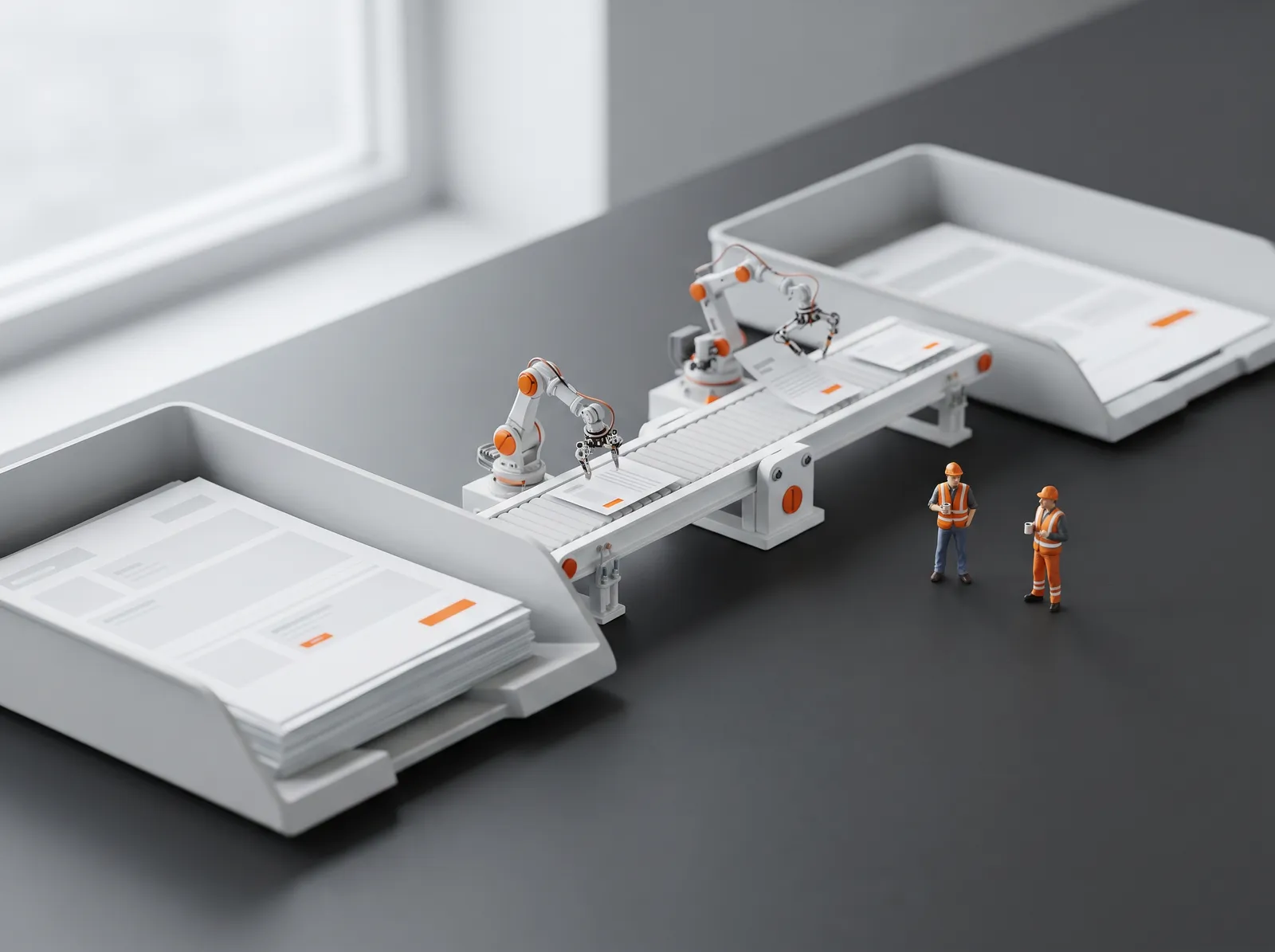 Linea di produzione in miniatura con bracci robotici